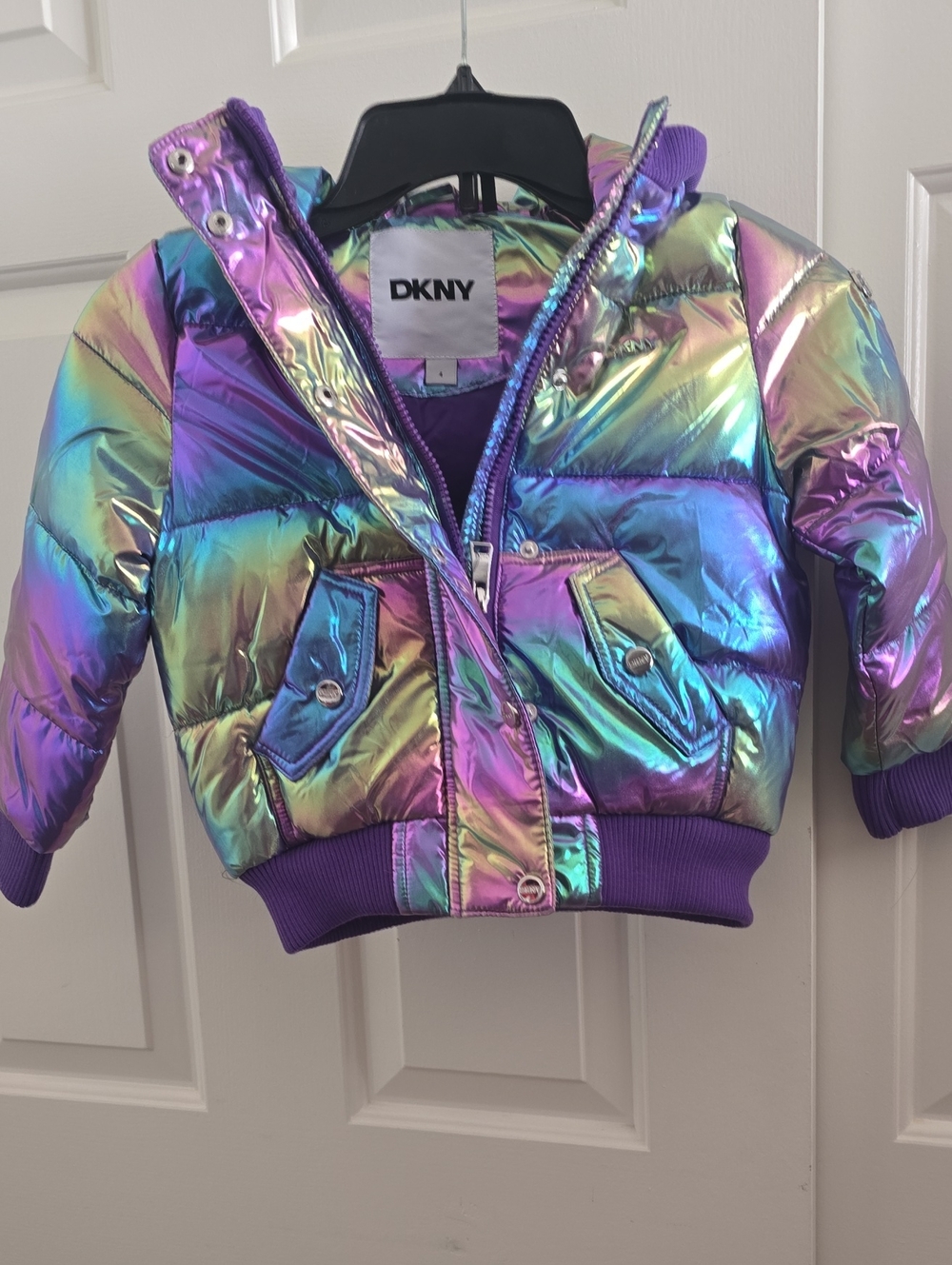 DKNY Girls Iridescent Multicolor Puffer Jacket
